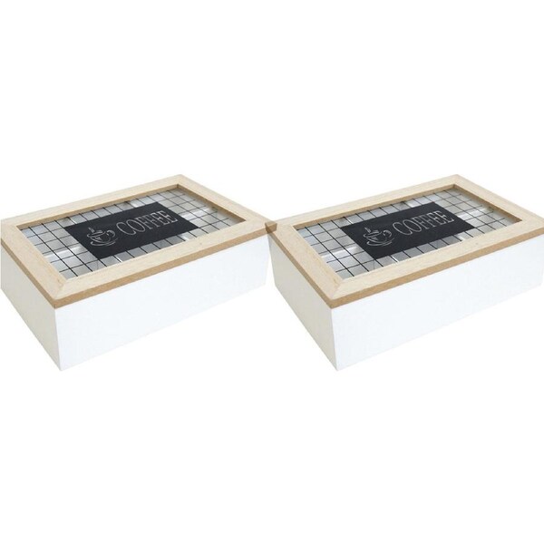 2x MDF/Glass 23cm Coffee Box Kitchen Decorative Organiser Large White/Natural