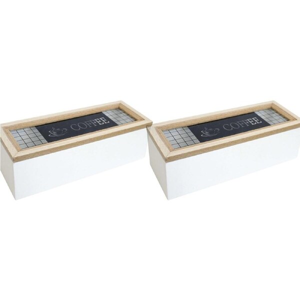 2x MDF/Glass 24cm Coffee Box Kitchen Decorative Organiser Small White/Natural