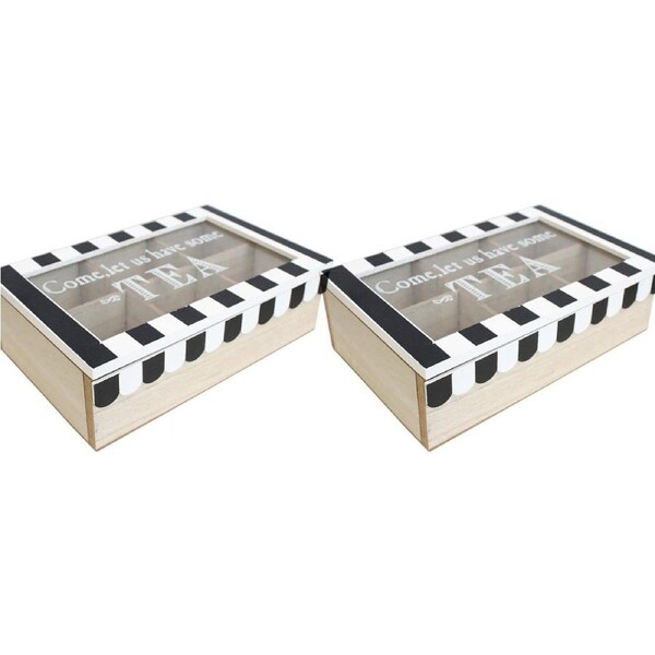 2x Cafe MDF/Glass 23cm Tea Box Kitchen Decorative Coffee/Teabags Organiser Large