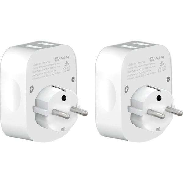 2x Sansai Surge Protected Travel Adapter w/ 2 x USB Ports - AU/Europe Region