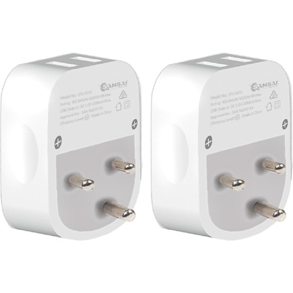 2x Sansai Surge Protected Travel Adapter w/ USB-C And USB-A Port - AU/ZA Region