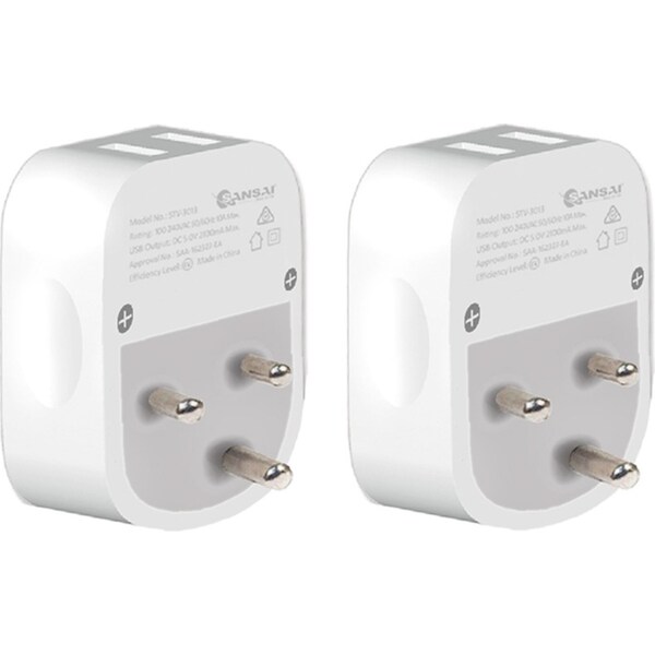 2x Sansai Surge Protected Travel Adapter w/ 2 x USB Ports - AU/India Region