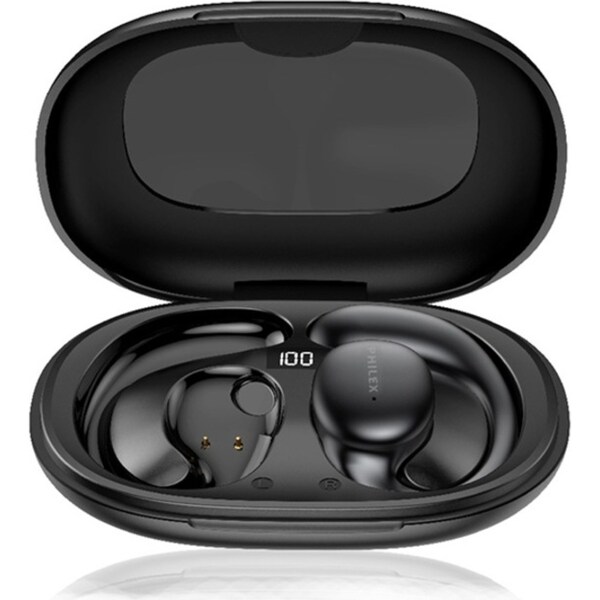 Philex True Wireless Sports Earbuds w/ Ear Hooks And Charging Case 450mAh Black