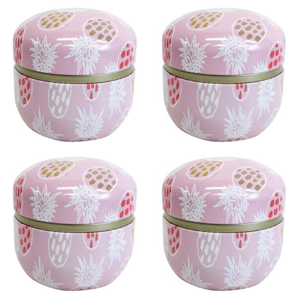 4x Pink Blossom 8.5cm Metal Tin Bedroom Decorative Jewellery Trinket/Canister
