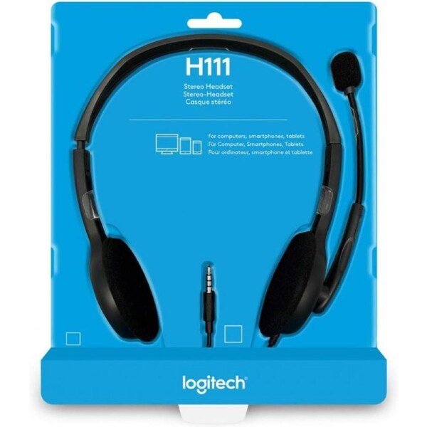 Logitech H111 Strereo Headset (Single 3.5mm Jack) Cable length: 7.71 ft (2.35 m) 2-Year Limited Hardware Warranty