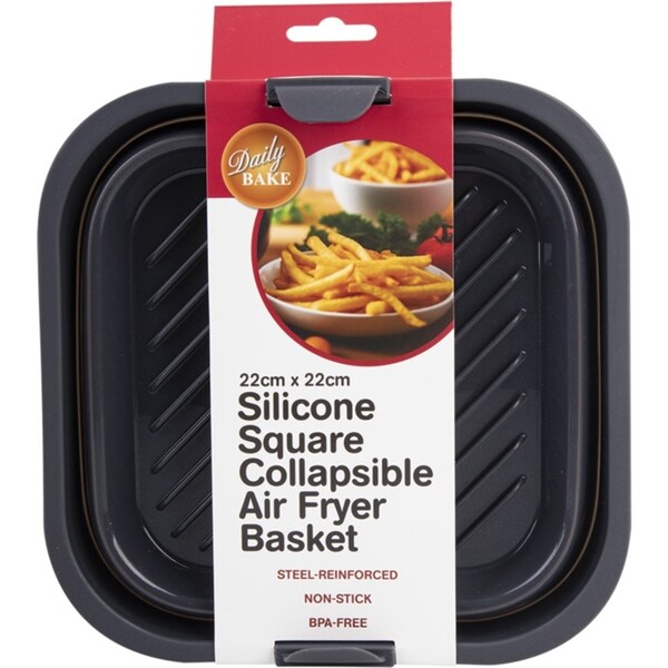 Daily Bake Grey Silicone Square Collapsible Air Fryer Basket 22 x 22cm