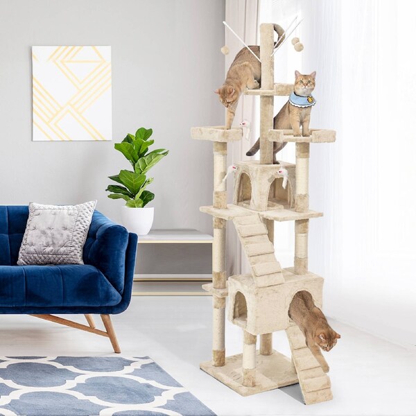 Pawz Cat Tree Tower Scratching Post Scratcher Condo Bed House Toy Large 210cm Cream