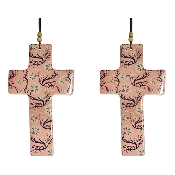 2x Ceramic Hanging 23cm Cross Mystique w/ Hanger Ornament Home Room Decor Large