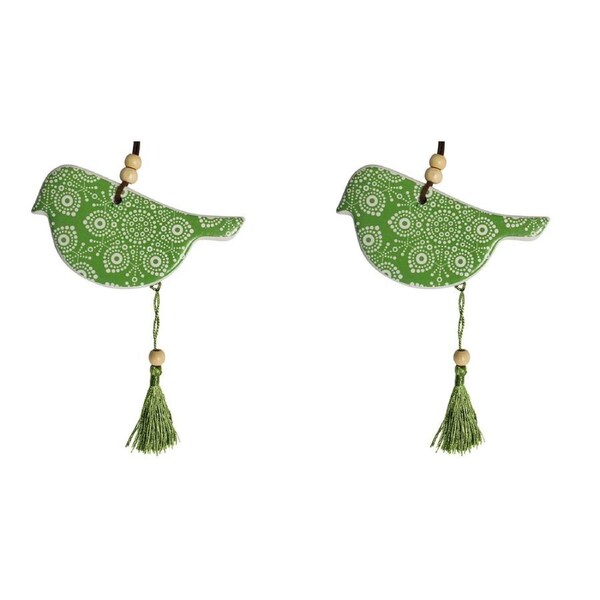 2x Ceramic Hanging 12cm Bird Indigenous w/ Tassel/Hanger Ornament Home Decor GRN