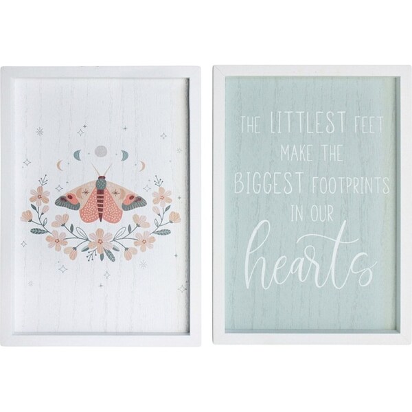 2pc MDF 28cm Footprints Sign Kids Bedroom Decorative Plaque Set Green/White