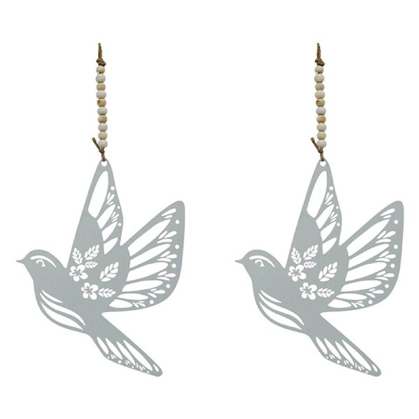 2x Metal/Beads 16cm Bird In Flight Hanging Home/Garden Decorative Ornament Mint