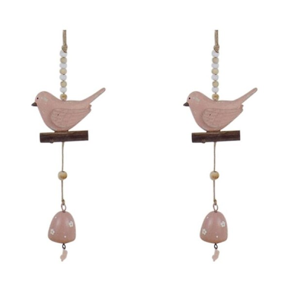 2x Metal 30cm Hanging Bird Bell Home/Garden Decorative Ornament Windchime Pink