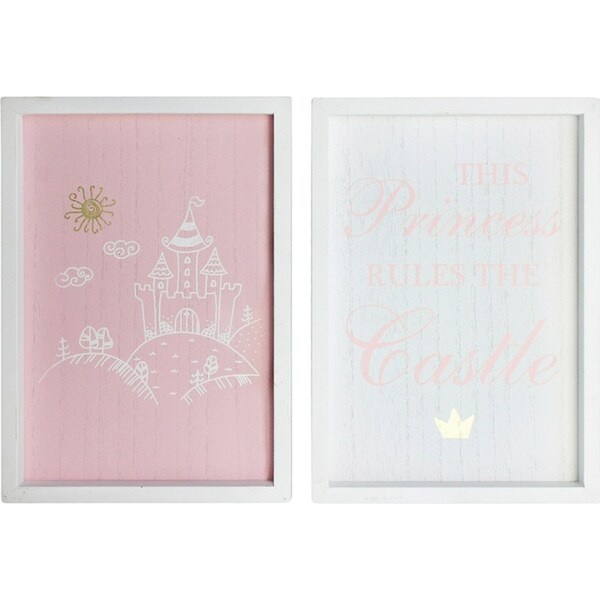 2pc Decorative MDF 20x28cm Princess Rules Wall Hanging Sign Home Room Decor Set