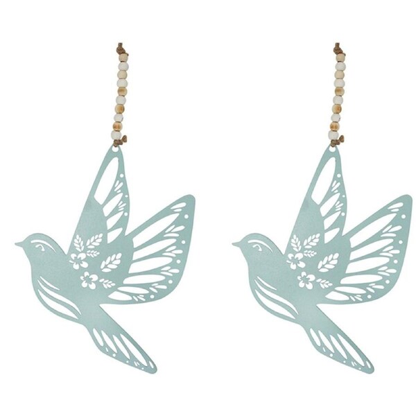 2x Metal/Beads 16cm Bird In Flight Hanging Home/Garden Decorative Ornament Blue