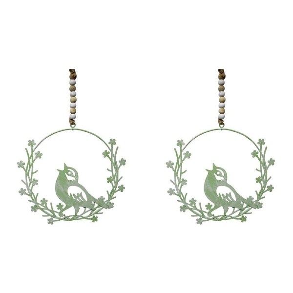 2x Metal 13.5cm Hanging Bird Wreath Home/Garden Decor Ornament Figurine Sage