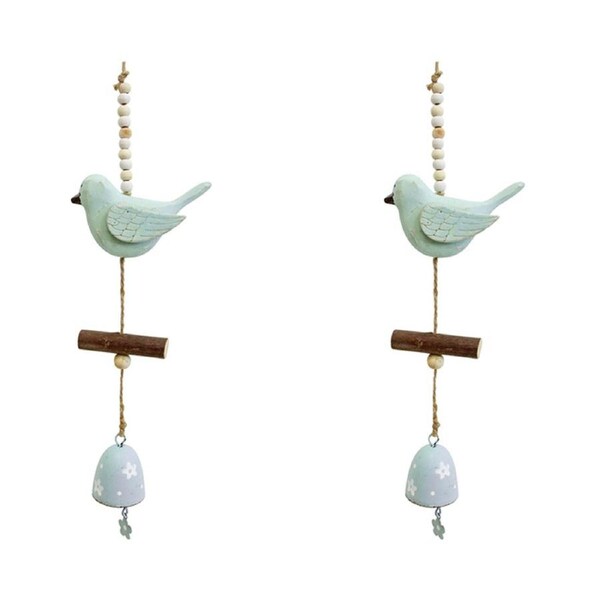 2x Metal 30cm Hanging Bird Bell Home/Garden Decor Ornament Windchime Pale Blue