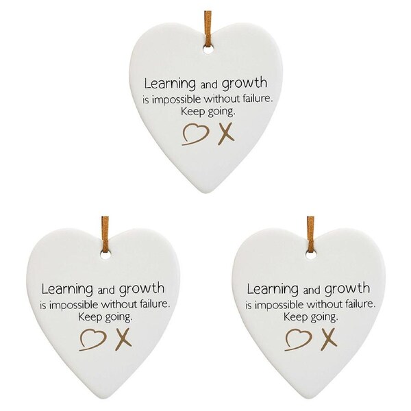 3x Ceramic Hanging 8x8cm Heart Growth w/ Hanger Ornament Home/Office Room Decor