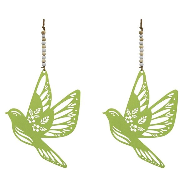 2x Metal/Beads 16cm Bird In Flight Hanging Home/Garden Decorative Ornament Apple