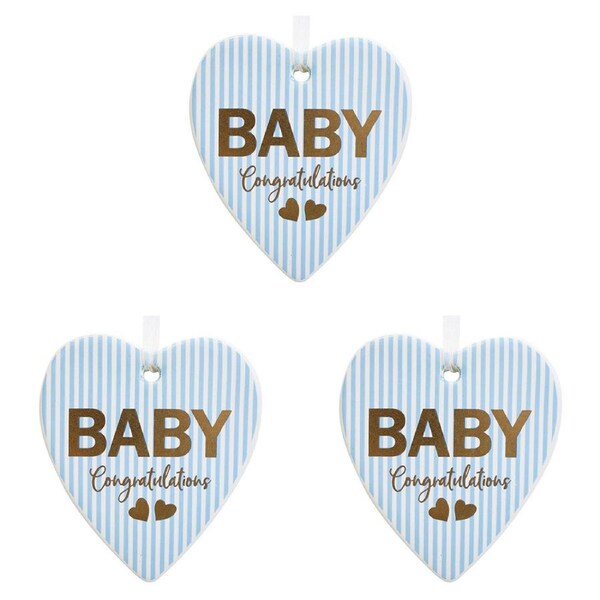 3x Ceramic Hanging 8x8cm Heart Baby Boy w/Hanger Ornament Home/Office Room Decor