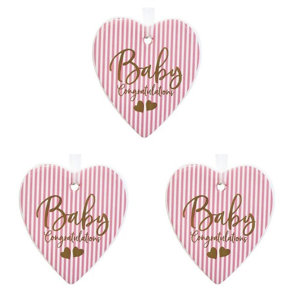 3x Ceramic Hanging 8cm Heart Baby Girl w/ Hanger Ornament Home/Office Room Decor