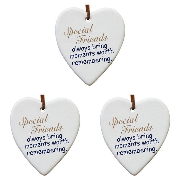 3x Ceramic Hanging 9cm Heart Special Friends w/Hanger Ornament Home/Office Decor
