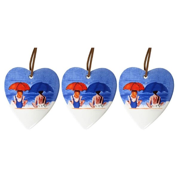 3x Ceramic Hanging 9cm Heart Partners In Crime Ornament w/Hanger Home Room Decor