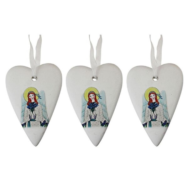 3x Ceramic Hanging 8cm Gift Tag Heart Love & Light Ornament w/ Hanger Home Decor
