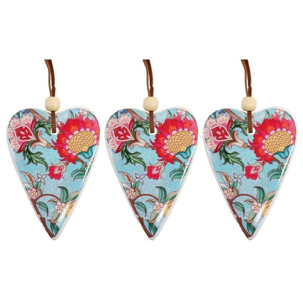 3x Ceramic Hanging 6x8cm Gift Tag Heart Vintage For You Ornament w/ Hanger Decor