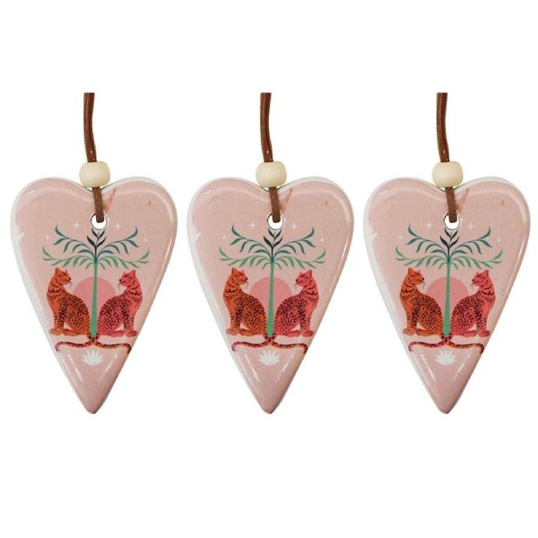 3x Ceramic Hanging 8cm Gift Tag Heart Folk For You Ornament w/ Hanger Home Decor