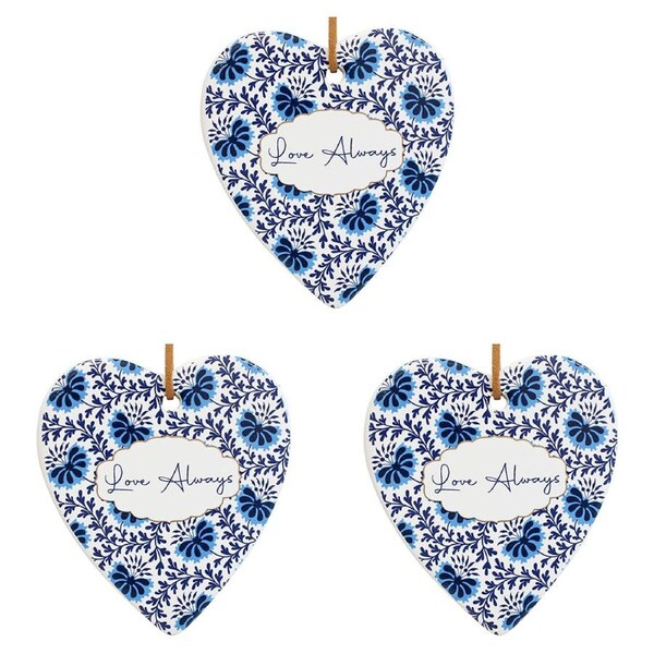 3x Ceramic Hanging 8x8cm Heart Love Always w/Hanger Ornament Home Room Decor
