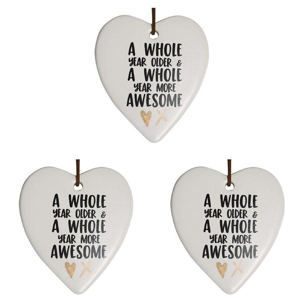 3x Ceramic Hanging 9cm Heart Year Older w/Hanger Ornament Home/Office Room Decor