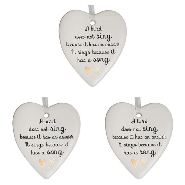 3x Ceramic Hanging 9cm Heart Bird Song w/ Hanger Ornament Home/Office Room Decor