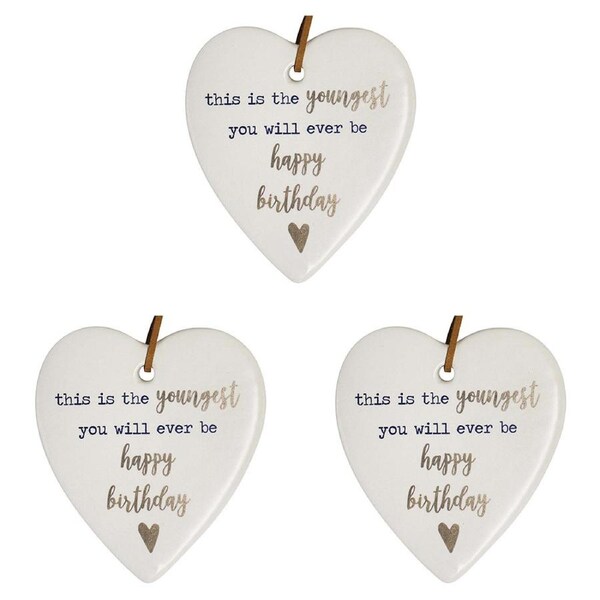 3x Ceramic Hanging 9cm Heart Youngest Birthday w/Hanger Ornament Home Room Decor