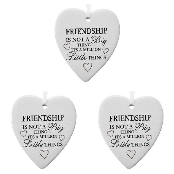 3x Ceramic Hanging 9cm Heart Friendship w/Hanger Ornament Home/Office Room Decor