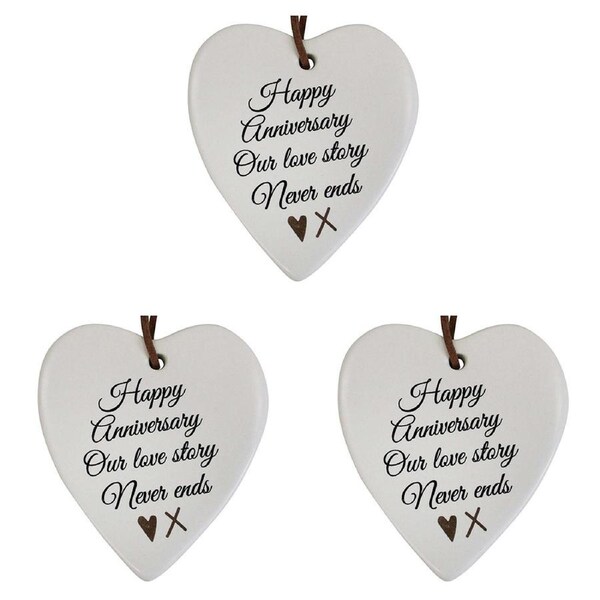 3x Ceramic Hanging 8x9cm Heart Anniversary w/Hanger Ornament Home Room Decor