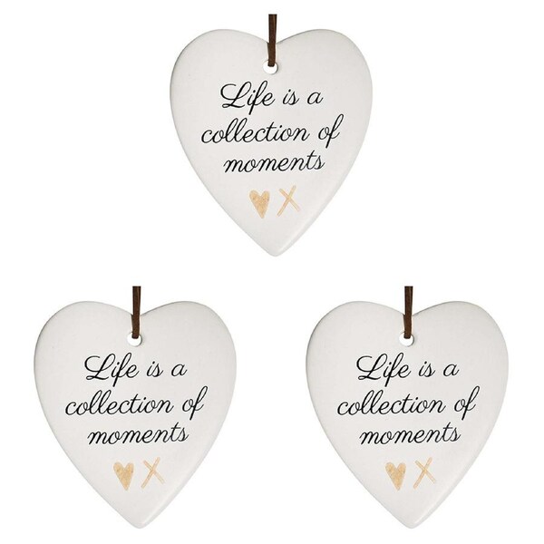 3x Ceramic Hanging 8x9cm Heart Moments w/ Hanger Ornament Home/Office Room Decor