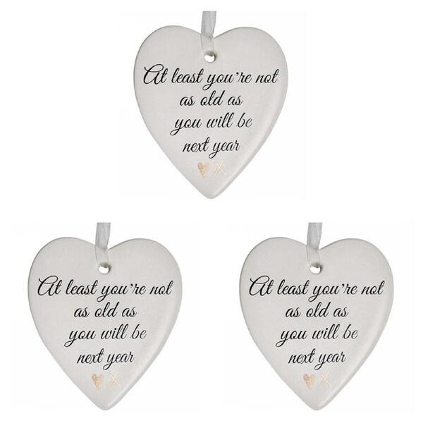 3x Ceramic Hanging 8x9cm Heart Old Next Year w/ Hanger Ornament Home Room Decor