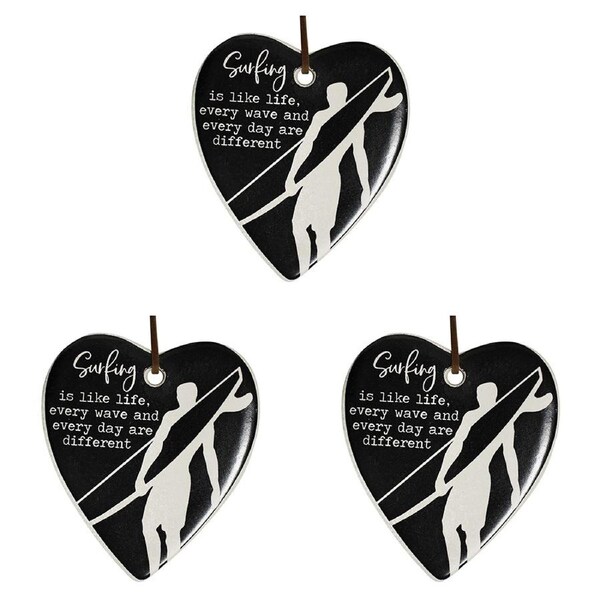 3x Ceramic Hanging 8x9cm Heart Surfing w/ Hanger Ornament Home/Office Room Decor