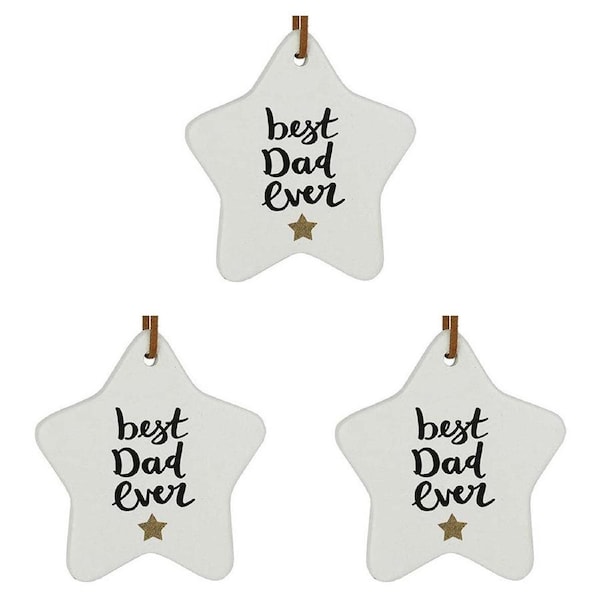 3x Ceramic Hanging 8x9cm Star Best Dad Ever w/ String Ornament Home/Office Decor