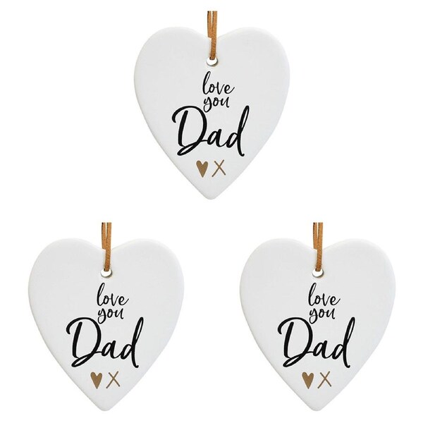 3x Ceramic Hanging 8x8cm Heart Dad X w/ Hanger Ornament Home/Office Room Decor