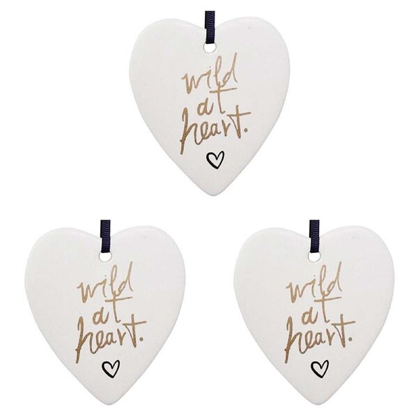 3x Ceramic Hanging 8x9cm Heart Wild At Heart w/ Hanger Ornament Home Room Decor