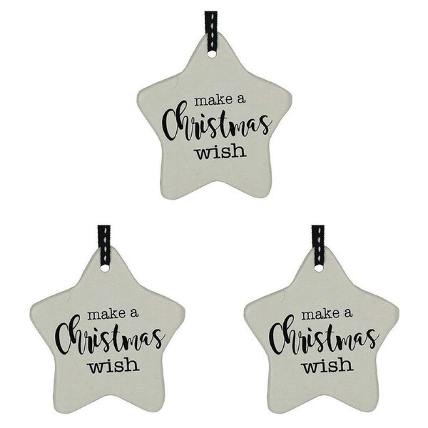 3x Ceramic Hanging 8x9cm Star Christmas Wish w/Ribbon Ornament Home/Office Decor