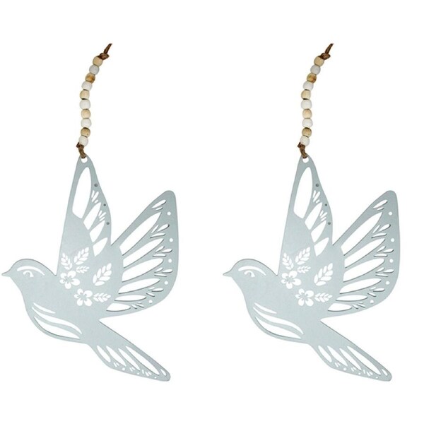 2x Metal/Beads 16cm Bird In Flight Hanging Home/Garden Decorative Ornament Ice