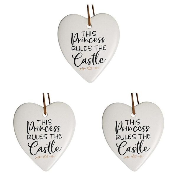 3x Ceramic Hanging 9cm Heart Princess Rules w/ Hanger Ornament Home/Office Decor