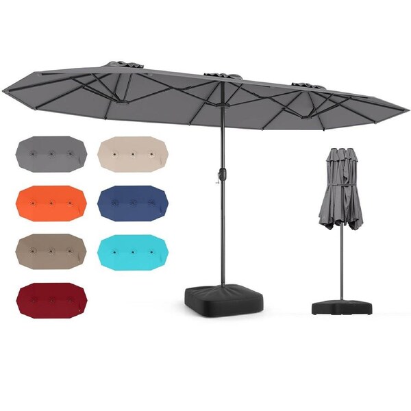 Costway Double-sided Patio Umbrella Extra Large Twin Table Umbrella w/Base Outdoor Market Umbrella Grey