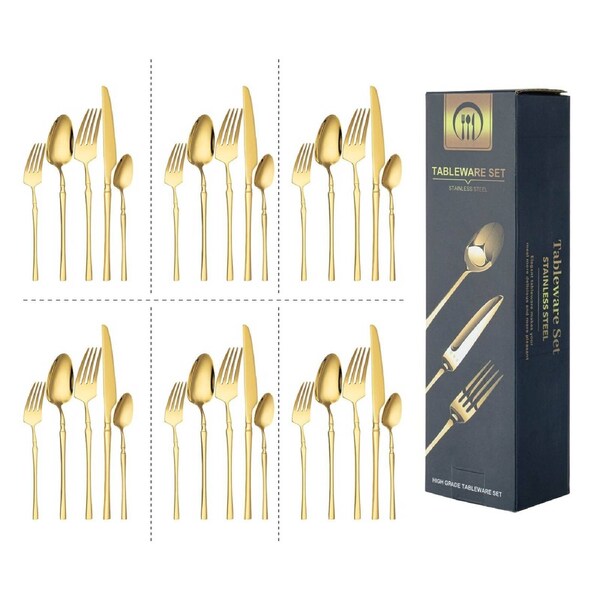 ACA 30PCs Stainless Steel Cutlery Set Gold Dinner Tableware Knife Fork Spoon