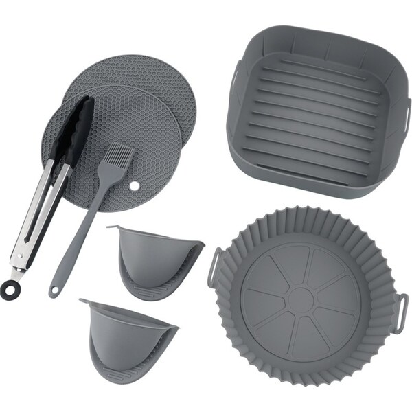 ACA 8Pcs Air Fryer Liner Silicone Pot Basket Non-Stick Air Fried Pot Silicone Baking Plate Pad Set