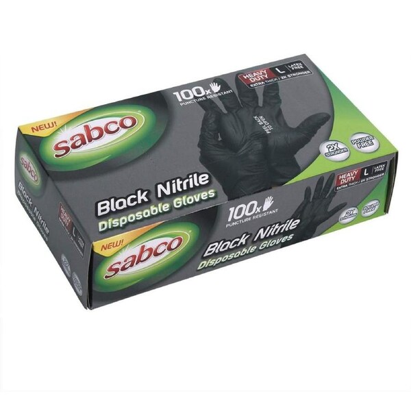 Sabco Black Extra Protection Nitrile Gloves 100 Pack - Large