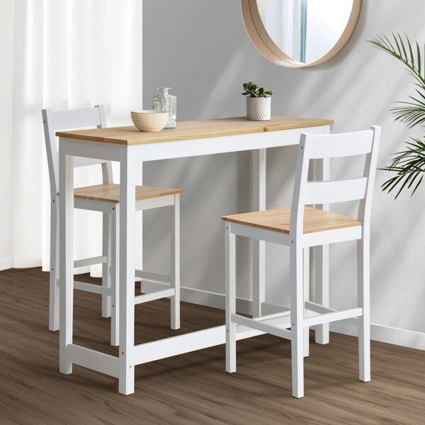 Oikiture 3PCS Bar Table Set 2 Stools Chairs Kitchen Dining Breakfast Cafe Tables