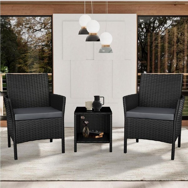 ALFORDSON Outdoor Furniture 3PCS Bistro Chairs Table Set Wicker Black